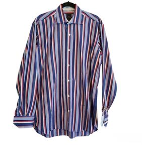 Tailorbyrd LS Button Down Striped Casual Dress Shirt with Flip Cuffs, size L